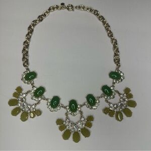 J. Crew Green Faux Jade and Rhinestone Gold Tone Statement Necklace